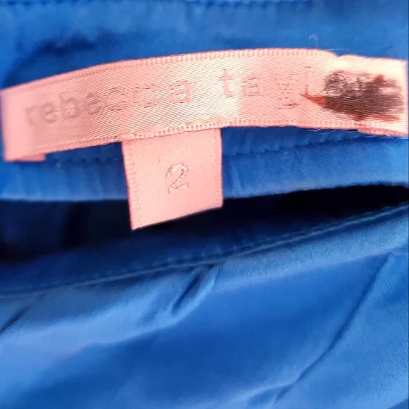 VINTAGE Rebecca Taylor Satin Silk Flowy Blue Dress Size 2 Gem Zip up back - Picture 12 of 12